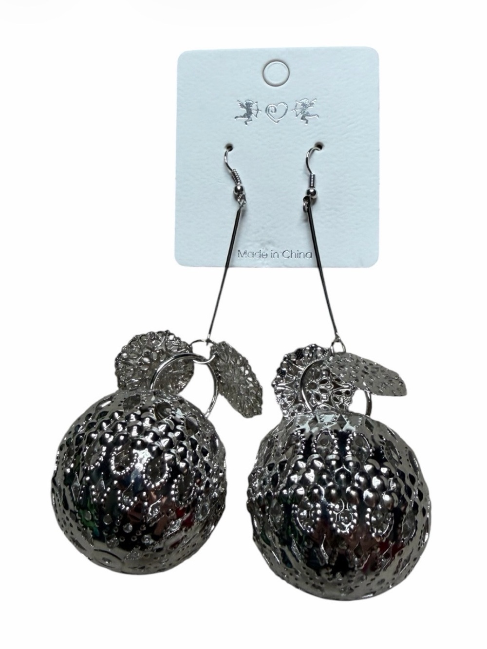 Long Metal Designed Ball Dangle Earrings